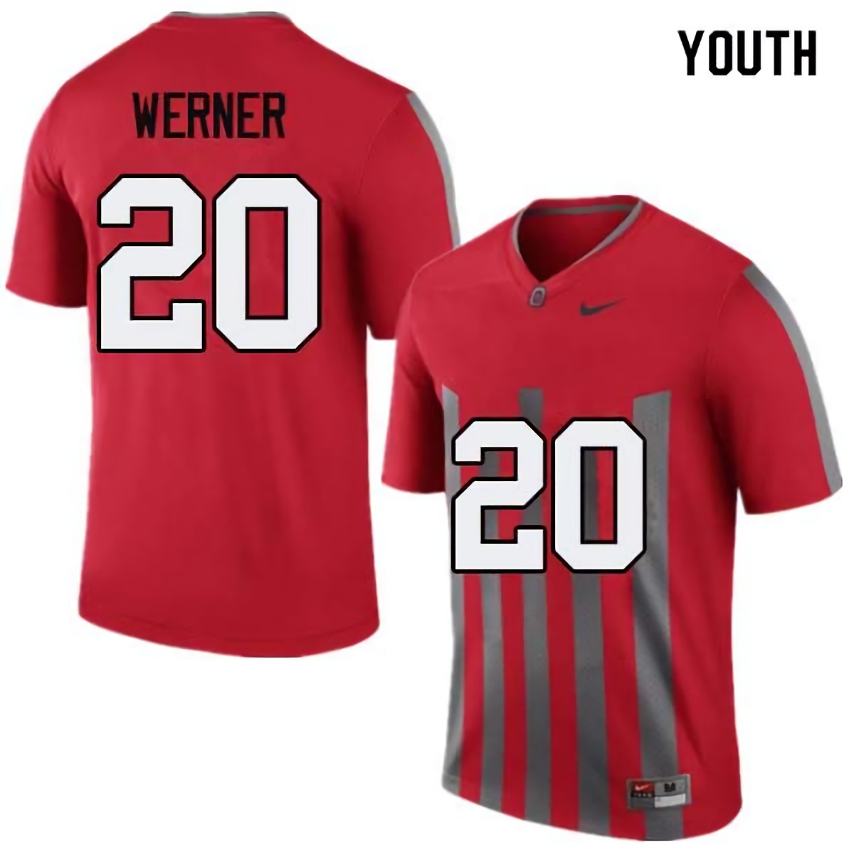 Pete Werner Ohio State Buckeyes Youth NCAA #20 Nike Throwback Red College Stitched Football Jersey BOB1656CE